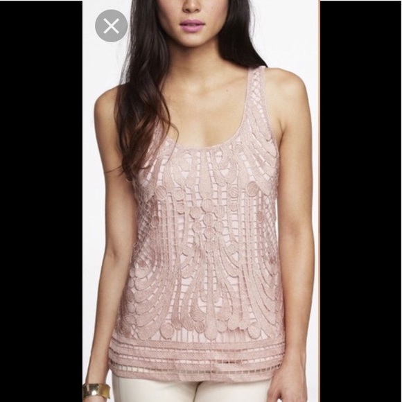 Express crochet rose gold metallic pink tank top S - Picture 2 of 6